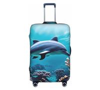 SHuWeiD Funda protectora de equipaje con estampado de delfines del mundo submarino, funda protectora de equipaje de poliéster, lavable, para maleta, color blanco, tamaño mediano, Blanco, Medium
