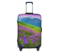 SHuWeiD Funda protectora de equipaje con estampado escénico de flores moradas y prado, de poliéster, lavable, para maleta, para viaje, color blanco, tamaño mediano, Blanco, Medium