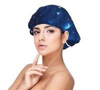 SHuWeiD Gorro de dormir de satén con estampado de estrellas brillantes azules para adultos, gorro de dormir de satén unisex, gorros de dormir de 13 pulgadas, Negro -, talla única