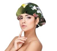 SHuWeiD Hermoso gorro de dormir de satén con estampado de flores de cacatúa para adultos, unisex, gorro de dormir de satén de 13 pulgadas, negro, negro, talla única, Negro, talla única