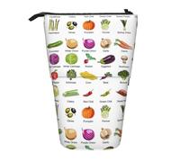 SHuWeiD Introducción de varias verduras con impresión vertical retráctil, apto para bolígrafos, cosméticos y pequeños elementos esenciales, uso diario, Negro, One Size, Moda