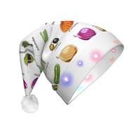 SHuWeiD Introducción de varios sombreros de Papá Noel con estampado de verduras, sombrero de Papá Noel de franela con luces LED, accesorio de fiesta de vacaciones