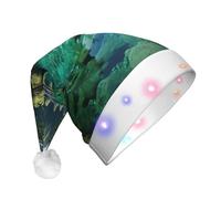 SHuWeiD Sombreros de Papá Noel con estampado de lago pacífico, sombrero de Papá Noel de franela con luces LED, accesorio de fiesta de vacaciones