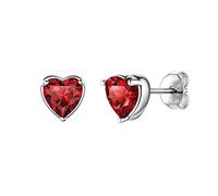 Shuxin Silver Stud Earrings for Women, 925 Sterling Silver Heart Stud Earrings, Silver January Birthstone Stud Earrings for Girls