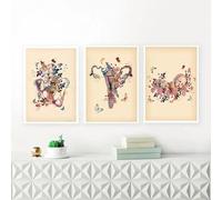 SHUYINGHENGXIE 3 carteles de Anatomía femenina de flores el ginecólogo educación médica pared de arte lienzo pintura grabado imagen decoración interior del dormitorio sin marco-40x50cmX3