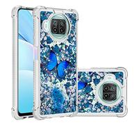 SHUYIT Funda para Xiaomi Mi 10 Lite, Líquido TPU Silicona Glitter Carcasa Dinámico Brillante Arena movediza Caso Caja Bumper Protección Cover Case para Xiaomi Mi 10 Lite, Mariposa azul