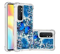 SHUYIT Funda para Xiaomi Mi Note 10 Lite, Líquido TPU Silicona Glitter Carcasa Dinámico Brillante Arena movediza Caso Caja Bumper Protección Cover Case para Xiaomi Mi Note 10 Lite, Mariposa azul