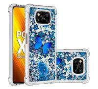 SHUYIT Funda para Xiaomi Poco X3 NFC, Líquido TPU Silicona Glitter Carcasa Dinámico Brillante Arena movediza Caso Caja Bumper Protección Cover Case para Xiaomi Poco X3 NFC, Mariposa azul