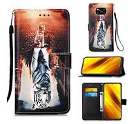 SHUYIT Funda para Xiaomi Poco X3 NFC, PU Cuero Carcasa con Flip Case Cover Cierre Magnético Función de Soporte, Antigolpes Billetera Caja Carcasa para Xiaomi Poco X3 NFC, Gato tigre