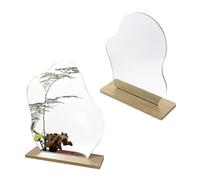 Shwdsy 2 Piezas Espejos, Forma Irregular Espejo Pequeño, Acrílico Sin Marco Espejo de Tocador, con Base de Madera, para Dormitorios y Hoteles