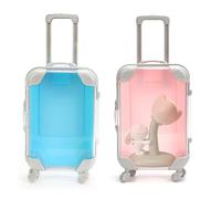 Shwdsy 2 Piezas Mini Maletas Set, Maleta de Viaje en Miniatura con Ruedas y Asa Telescópica, Maleta Azul y Rosa, Ideal para Cejas Postizas, Joyería, Llaves y Otros Artículos