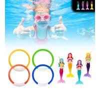Shwdsy Juguetes Piscina, Material PVC Juguetes Piscina Niños, 4 Piezas Aros Piscina, 4 Piezas Sirena Piscina, para Piscinas y Entrenamiento de Buceo