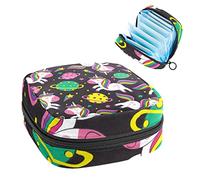 Shy Happy Unicorn Colorful Planet Pink Black Period Pouch portátil, bolsa de almacenamiento de tampones para servilletas sanitarias, Varios colores, 4.7x6.6x6.6 in/12x17x17 cm