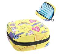 Shy Unicorn Rainbow Stars Heart Candy Yellow Period Pouch portátil, bolsa de almacenamiento de tampón para servilletas sanitarias, Varios colores, 4.7x6.6x6.6 in/12x17x17 cm