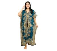 SHYAMVUN Caftán Túnica Kimono para Mujer Vestido Largo Maxi de Fiesta para Ropa de Descanso Vacaciones Ropa de Noche Cobertor de Playa Caftanes Talla Única Verde Azulado