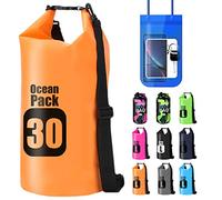 ShyaWorld Bolsa Mochila Impermeable Estanca Seca. litros de Capacidad. Funda de Móvil Impermeable Estanca Hermética Incluida. para Playa Kayak Surf Montaña y el Uso Que tu Quieras. (Naranja, 30L)