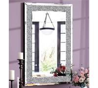 SHYFOY Espejo de cristal grande 90 x 60 cm rectangular decorativo espejo de pared plateado espejo de diamante para baño pasillo sala de estar impresionante decoración del hogar