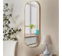 SHYFOY Espejo ovalado largo con marco único de metal, 120 x 45 cm, espejo grande de pared dorado, espejo de pared para colgar en la pared, sala de estar, espejo decorativo para maquillaje para
