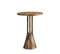 SHYFOY Mesa auxiliar redonda de 40 cm de diámetro, bronce vintage, tablero de fibra de vidrio y cristal templado, mesa de acento retro para salón, dormitorio y terraza, 56 cm de alto