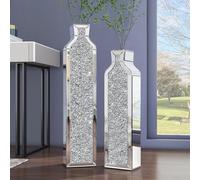 SHYFOY Set de 2 jarrones de pie de espejo con diamante triturado - Modernas jarrones decorativos grandes de cristal plateados para salón, dormitorio, oficina, 61 cm y 76 cm