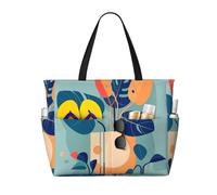 ShyHhts Bolsa de viaje de playa de bambú azul y naranja de gran capacidad, bolso de mano para mujer es impermeable y resistente a la arena, adecuado para viajes, vacaciones en la playa, etc.