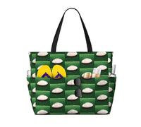 ShyHhts Bolsa de viaje de playa de gran capacidad con pelota de rugby blanca, bolso de mano para mujer es impermeable y resistente a la arena, adecuado para viajes, vacaciones en la playa, etc.