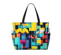 ShyHhts Diagrama geométrico cuadrado de gran capacidad, bolsa de viaje para playa, bolso de mano para mujer es impermeable y resistente a la arena, adecuado para viajes, vacaciones en la playa, etc