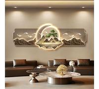 SHYJSGHZ Arte de pared LED 3D regulable con mando a distancia, escultura de paisaje de montaña de luna y pino, decoración moderna iluminada Feng Shui for sala de estar,(A,59.1x19.7in)