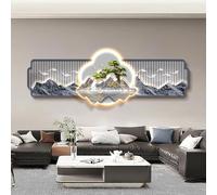 SHYJSGHZ Arte de pared LED 3D regulable con mando a distancia, escultura de paisaje de montaña de luna y pino, decoración moderna iluminada Feng Shui for sala de estar,(D,47.2x15.7in)