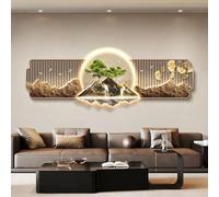 SHYJSGHZ Arte de pared LED 3D regulable con mando a distancia, escultura de paisaje de montaña de luna y pino, decoración moderna iluminada Feng Shui for sala de estar,(C,39.4x13in)