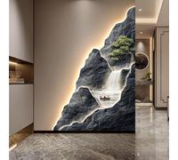 SHYJSGHZ Gran arte de pared de montaña en 3D con luz LED, mural de paisaje en cascada, decoración moderna de escultura de pared de roca zen for entrada, vestíbulo, sala de estar(C,23.6x31.5in)