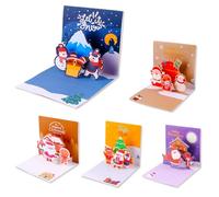 Shyllin 5 Piezas Pop Up Tarjeta de Navidad, 3D Postales Navidad con Sobres, Pop Up Tarjeta Felicitación Navidad, Christmas Cards, Postales Papá Noel para Familiares, Amigos, Compañeros Clase, Colegas
