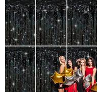 Shyllin 6 Piezas Cortina de Oropel, 1 m x 2 m, Cortina cumpleaños, Party Decoration para Pared de Fotos, Ideal para Fiestas, Sesiones de Fotos, Navidad, Halloween (Negro)