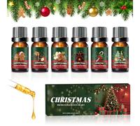 Shyllin Aceites Esenciales Navidad para Humidificador, 6x10ml, Essential Oils Set, Bastones de Caramelo, Hombrecitos de Jengibre, Vino Tinto, Puré de Manzana, Agujas de Abeto