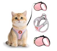Shyllin Arnes para Gatos, Arnes para Gatos Antiescape con Correa Extensible, Arnes Gato Ajustable Reflectante, Chaleco de Tela de Malla Suave y Transpirable, Arnés Gato Pequeño para Caminar (Rosa, S)