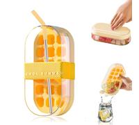 Shyllin Botella de Cubitos de Hielo, Ice Cube Tray, con Tapa y Pajita, Puede Beber Directamente, FáCil de Transportar, Ice Bottle Cup, Ideal Para Zumos, Café, Whisky y Bebidas (C, Amarillo)