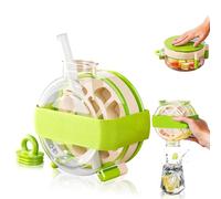 Shyllin Botella de Cubitos de Hielo, Ice Cube Tray, con Tapa y Pajita, Puede Beber Directamente, FáCil de Transportar, Ice Bottle Cup, Ideal Para Zumos, Café, Whisky y Bebidas (B, Verde)
