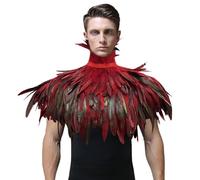 Shyllin Capa de Plumas Gótico, Capa Negra, Disfraz de Plumas, Disfraz de Halloween, Disfraz de Cisne Negro, Alas Negras para Halloween y Carnaval (Rojo)