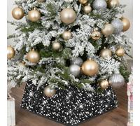Shyllin Collar para Árbol de Navidad con Lentejuelas Brillantes, Falda de Árbol de Navidad, Cubierta de Base para Árbol de Navideño, Christmas Tree Collar, Decoraciones Navideñas (Negro 4)