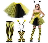 Shyllin Disfraz de Abeja para Mujer - Accesorios de Carnaval Con Antena, Tutú, Calcetines de Rodilla, Guantes Rayas - Disfraz de Mariquita Adulto para Fiesta