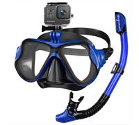 Shyllin Gafas Buceo y Tubo de Snorkel Set, Máscara de Buceo con Esnórquel para Adultos, Gafas Snorkeling Panorámicas Máscara de Snorkel Antivaho Antifugas Cristal Templado con Soporte Cámara (Azul)