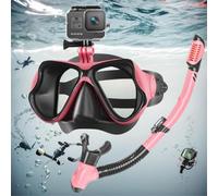 Shyllin Gafas Buceo y Tubo de Snorkel Set, Máscara de Buceo con Esnórquel para Adultos, Gafas Snorkeling Panorámicas Máscara de Snorkel Antivaho Antifugas Cristal Templado con Soporte Cámara (Rosa)