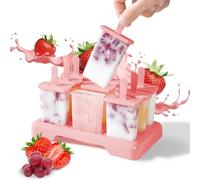 Shyllin Moldes Helados, Moldes Helados Silicona, Molde Helado, Moldes de Helados Silicona para Hacer Helados & Paletas, 9 Cavidades DIY Molde Helado Bebe con Palo sin BPA con Cepillo Embudo (Rosa)