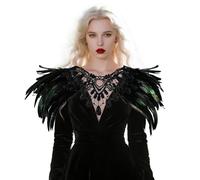 Shyllin Negro Capa de Plumas, Gótico Capa de Plumas, Victoriano Chal, Negro Mantón Pluma, Victoriano Cuello, Mujer Gótico Cuello, Encaje Chal Pluma para Halloween, Carnaval, Cosplay, Fiesta (A)