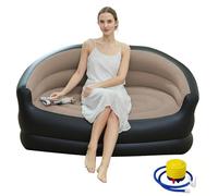 Shyllin Sofá de aire, sofá de camping con reposapiés, portátil Flocking hinchable, sillón hinchable, sillón de piscina, airlounge, puf al aire libre, para camping, hogar (1, gris, 2 personas)