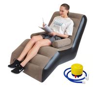 Shyllin Sofá de aire, sofá de camping con reposapiés, sofá hinchable portátil, sillón hinchable, sillón de piscina, airlounge, puf al aire libre, para camping, hogar (1, S gris, 1 persona)