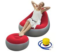 Shyllin Sofá de aire, sofá de camping con reposapiés, sofá inflable portátil, sillón hinchable, sillón de piscina, airlounge, puf al aire libre, para camping, hogar (2, rojo gris, 1 persona)