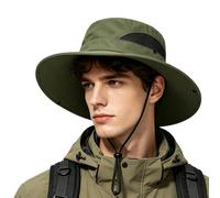Shyllin Sombrero Hombre, Gorro Pescador Lluvia Ala Ancha,Boonie Gorras y Sombreros Protección UV Malla Transpirable,Sombrero de Sol Verano Bucket Hat,Safari,Trekking,Pesca,Senderismo (Verde militar-1)