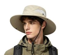 Shyllin Sombrero Hombre, Gorro Pescador Lluvia ala Ancha,Boonie Gorras y Sombreros Protección UV Malla Transpirable,Sombrero de Sol Verano Bucket Hat,Safari,Trekking,Pesca,Senderismo (Beige Oscuro)