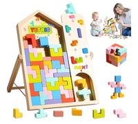Shyllin Tetris Puzzle 3D Madera con 40 Colorido Bloques Geométricos,Colorido Bloques Geométricos Tetris con Soporte para Niños 3 4 5 Años,Juego Rompecabezas,Juegos Montessori,Ejercita tu Mente